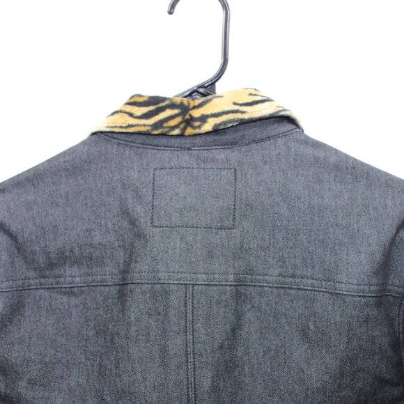 GUESS Black Denim Jacket with Animal Print Trim - Picture 7 of 12
